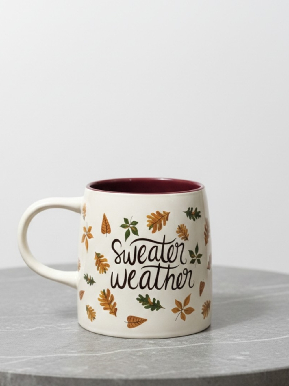 Sweater Weather Fall Ceramic Mug - Cream with Maroon Interior